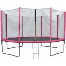 Evre - 8ft, Pink Outdoor Trampoline with Zip Enclosure Net Padded Spring Cover and Ladder
