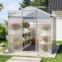 Warmiehomy - 8ft x 6ft Aluminium Hobby Greenhouse with Window Opening and Sliding Door