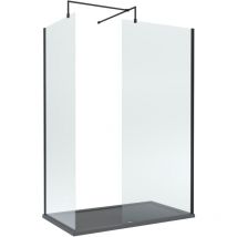 8mm Glass Walk In Wetroom Screens with Matt Black Profile and Slate Grey Shower Tray - 1400 x 800mm