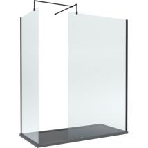 Balterley - 8mm Glass Walk In Wetroom Screens with Matt Black Profile and Slate Grey Shower Tray - 1700 x 900mm