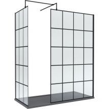 8mm Glass Walk In Wetroom Screens with Matt Black Framed Design and Slate Grey Shower Tray - 1700 x 800mm