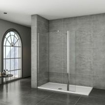 Aica Sanitaire - 1100x1950mm Walk in Wet Room Shower enclosure 8mm shower screen EasyClean nano Glass with Flipper Panel,with 1500x800x30mm shower