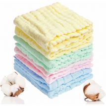 8pcs Débarbouillettes Bébé en Mousseline, 25 x 25cm Lavable Serviette Visage Bébé en Coton Douces Langes Coton Bébé pour Essuyer Main Visage Corps
