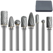 8pcs Fraises Rotatives en Carbure de Tungstène Double Coupe Tige 6mm Tête 6mm/10mm/12mm Outil Perceuse Ponceuse Electrique Pour la sculpture sur