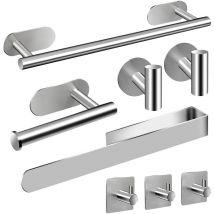 8PCS Juego de Toalleros de Baño Autoadhesivo Accesorios Baño de Acero Inoxidable sin Taladro Portarrollo Gancho Plata