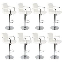 Lot de 8 Tabourets de Bar en Similicuir avec Dossier et Accoudoirs Blanc