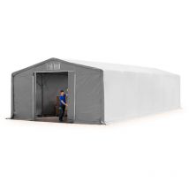 Toolport - 8x12m hangar PRIMEtex pvc 2300 n gris, h. 3m avec porte coulissante, avec statique (type de sol : terre)