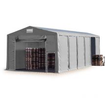 8x12m Tente de stockage Toolport pvc 850 n gris, h. 3,6m avec porte actionnée par traction et fenêtres dans le toit