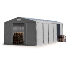 8x12m Tente de stockage Toolport pvc 850 n gris, h. 3,6m avec porte coulissante et fenêtres dans le toit