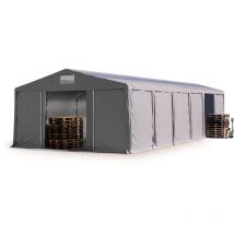 8x12m Tente de stockage Toolport pvc 850 n gris, h. 3m avec porte coulissante et fenêtres dans le toit
