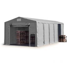 8x12m Tente de stockage Toolport pvc 850 n gris, h. 4m avec porte actionnée par traction