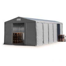 8x12m Tente de stockage Toolport pvc 850 n gris, h. 4m avec porte coulissante et fenêtres dans le toit