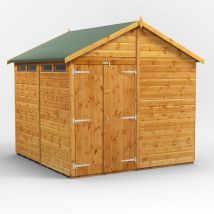 8x8 Power Apex Security Shed Double Doors - Brown