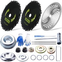 Sunxury - 9 in x20 teeth carbon steel round chainsaw brush blades 10 inx80t carbide tip trimmer blades-universal adapter kit with 3 round files,