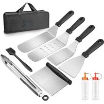 L&h-cfcahl - 9 Pcs Ensemble de Spatuleen Acier Inoxydable, Ensemble d'accessoires pour Plaque chauffante Professionnelle bbq, Barbecue Spatule