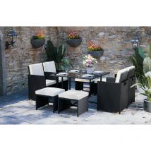 Rattantree - 9 Piece Outdoor Garden Furniture Rattan Cube Dining Set 8 Seater with Cushions