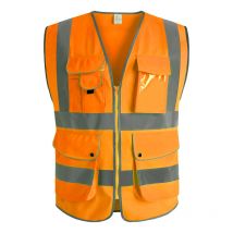 9 poches de classe 2'gilet de sécurité haute visibilité devant avec des bandes réfléchissantes, (orange-L)