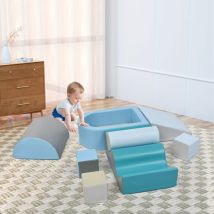 Redom - 9-teilige Bausteine zum Laufen und Klettern, Treppe, Rutsche und Bällebad für Vorschulkinder und Babys, weiche, bunte Bausteine (ohne Ball)