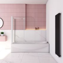 Weiß Badewanneaufsatz 90cm Faltwand mit 70cm Seitewand 6mm ESG Nanoglas für Badewanne Duschabtrennung Duschwand