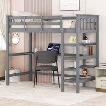 90 x 200 Kinderhochbett mit Ablagefchern und Unterbettschreibtisch£Grau