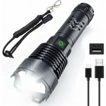 Junjun - 90,000 Lumens Rechargeable led Flashlight, Powerful Super Bright XHP160 Flashlight with Battery, Zoomable, Waterproof, 5 usb Modes for