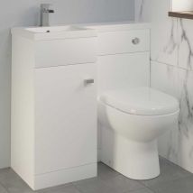 Aquari - White Combination Vanity Unit Basin Sink Toilet Bathroom Furniture 900mm Left Hand & d Shape Toilet Pan - White