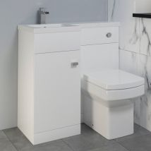 White Combination Vanity Unit Basin Sink Toilet Bathroom Furniture 900mm Left Hand with Chrome Handles & Square Toilet Pan