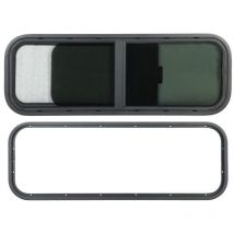 Jeffergarden Fenêtre coulissante à Angle rond de 900x300mm, fenêtre d'ombrage en verre trempé noir pour camping-car et remorque