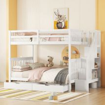 Rosahqnda - 140200cm Etagenbett, Treppenregal, ausgestattet mit zwei Schubladen, hohe Geländer, Entrega local,Garantía de dos años