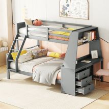 90200cmCama de piso, cama infantil, equipada con mesa, gran espacio de almacenamiento, barandilla alta,Entrega local,Garantía de dos años