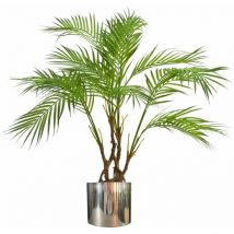 Leaf - 90cm Artificial Areca Palm Plant Twisted Detail Trunk with Silver Metal Plater