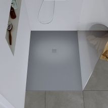 Duravit - Receveur de douche fonte minérale, Bac à douche antidérapant Salle de bain, Pente écoulement - Gris clair mat - 100x90x2,5cm - Durabayas 90