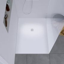 Duravit - Receveur de douche fonte minérale, Bac à douche antidérapant Salle de bain, Pente écoulement - Blanc mat - 100x90x2,5cm - Durabayas Blanc