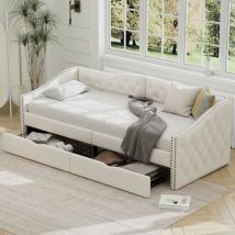 Letto singolo estraibile 90 x 200 cm con cassetto, beige