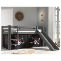 90x200 Mi-Height Bed Pirate Vipack Pino Grey con scivolo e rivestimento