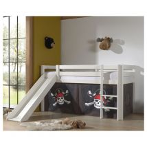 90x200 Mi-Height Bed Pirate Vipack Pino White con scivolo e rivestimento