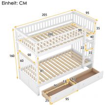 90x200cm Lits superposés, Lits d'enfant,Lits fonctionnels, Lits superposés avec tiroirs, Lits convertibles, Blanc (eta : 9.5)