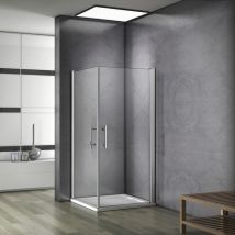 76x76x187cm Cabine de douche accès d'angle porte pivotante verre anticalcaire