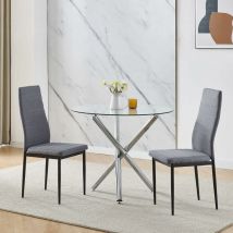 Niceme - 90x90 Round Table and Chairs, Round Glass Table with Chairs, Dining Table Set of 2/4 (Linen, Grey, With 2 Chairs)