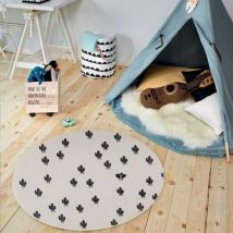 Unamourdetapis - Tapis enfant tissé Ø90cm blanc rond prickly