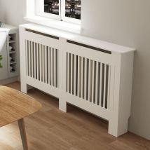 Unho - 100cm Tall Radiator Cover Modern White Cabinet Vertical mdf Slats Wood Grill Furniture, Large 152 x 19 x 101.2cm