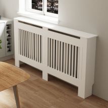 100cm Tall Radiator Cover Modern White Cabinet Vertical MDF Slats Wood Grill Furniture, small 111 x 19 x 101.2cm