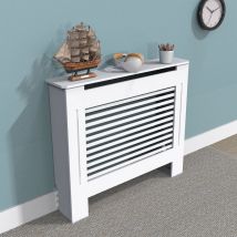 91cm Tall Radiator Cover Modern White Cabinet Horizontal MDF Slats Wood Grill Furniture, small 78 x 19 x 92.2cm