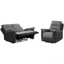 Relaxxo - Ensemble canapé relax léon 2 places + fauteuil manuel en microfibre et simili Gris/Noir