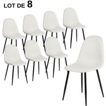 Urban Meuble - Lot de 8 chaises salle à manger scandinave tissu blanc cassé pieds noir