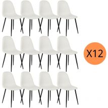 Urban Meuble - Lot de 12 chaises salle à manger scandinave tissu blanc cassé pieds noir