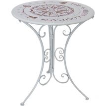 Kleiner Gartentisch Eisen Beistelltisch Balkontisch Klein Rund, Weiß, Kompass Design, Dxh 60x70 Cm