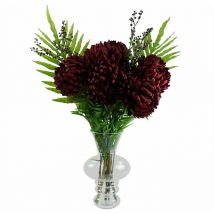 Leaf - 95cm Red Chrysanthemum Artificial Flowers Glass Bubble Vase