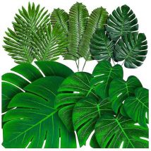 96 pièces feuilles de palmier artificielles tropicales Monstera fausses frondes de palmier tiges de Monstera Luau fête hawaïenne