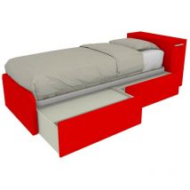 Lit simple peu encombrant avec tiroirs et tête de lit rangement - Rouge